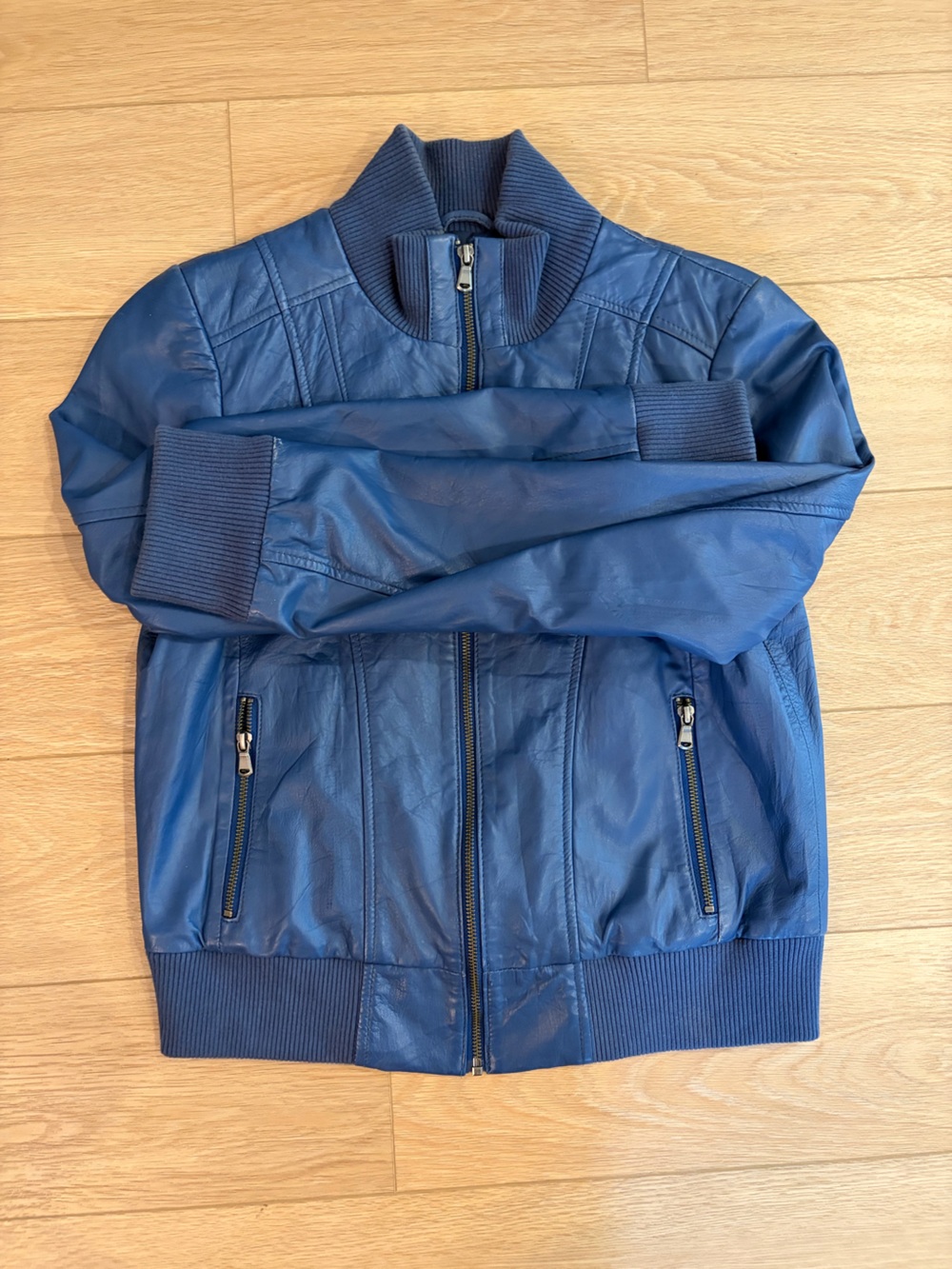 Danier genuine leather blue bomber jacket | biker bikercore streetwear style